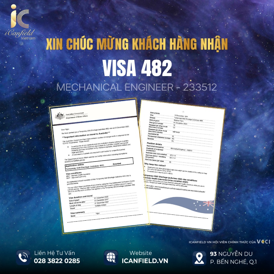 30 NGÀY THÀNH CÔNG NHẬN VISA 482 ÚC, NGÀNH KỸ SƯ CƠ KHÍ (MECHANICAL ENGINEER) 