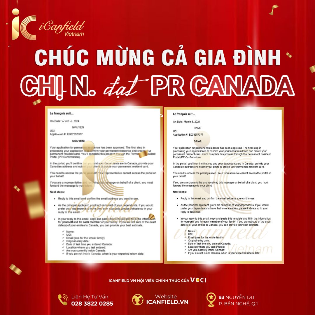 Chúc mừng gia đình chị Đ.T.Q.N đã được chấp nhận đơn xin PR Canada